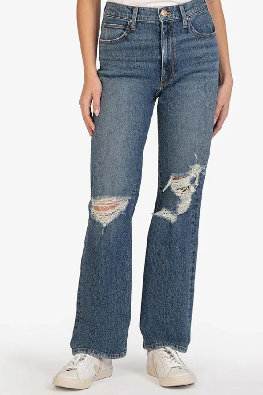 KUT Sienna Wide Leg Jeans Chic Rip-Detail High-Waist Jeans