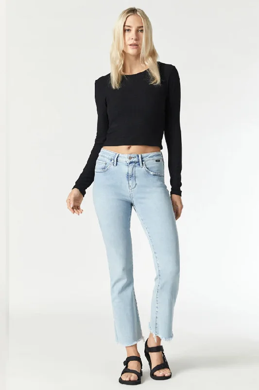 Mavi Anika Raw Hem Cropped Flare Jeans Chic Double Waistband Jeans