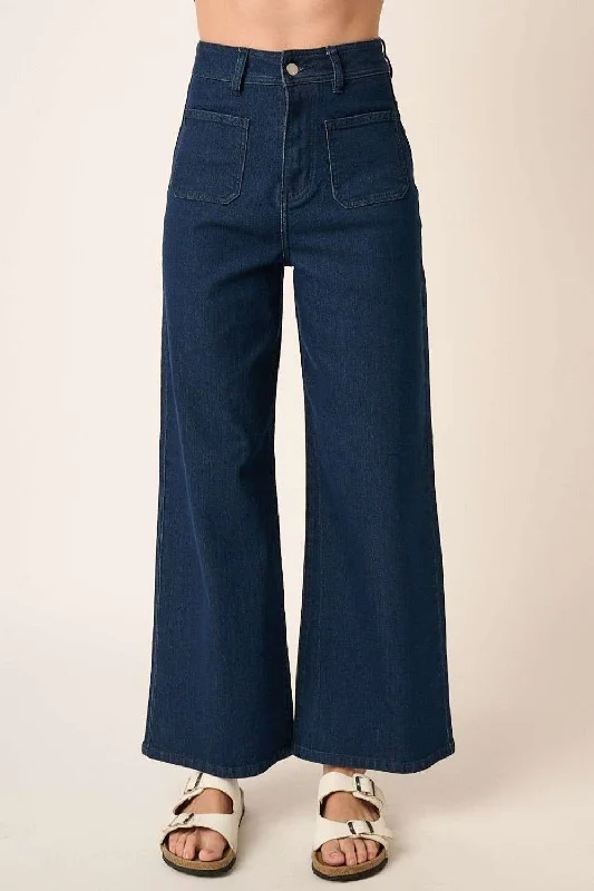 Mittoshop High Waist Wide Leg Jeans In Indigo Casual Straight-Leg Jeans