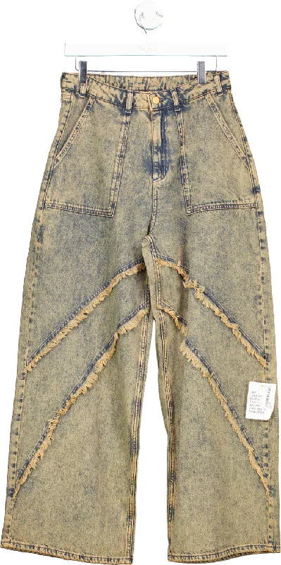 Reclaimed Vintage Blue Denim Wide Leg Jeans UK 10 Trendy Wide-Leg High-Waist Denim