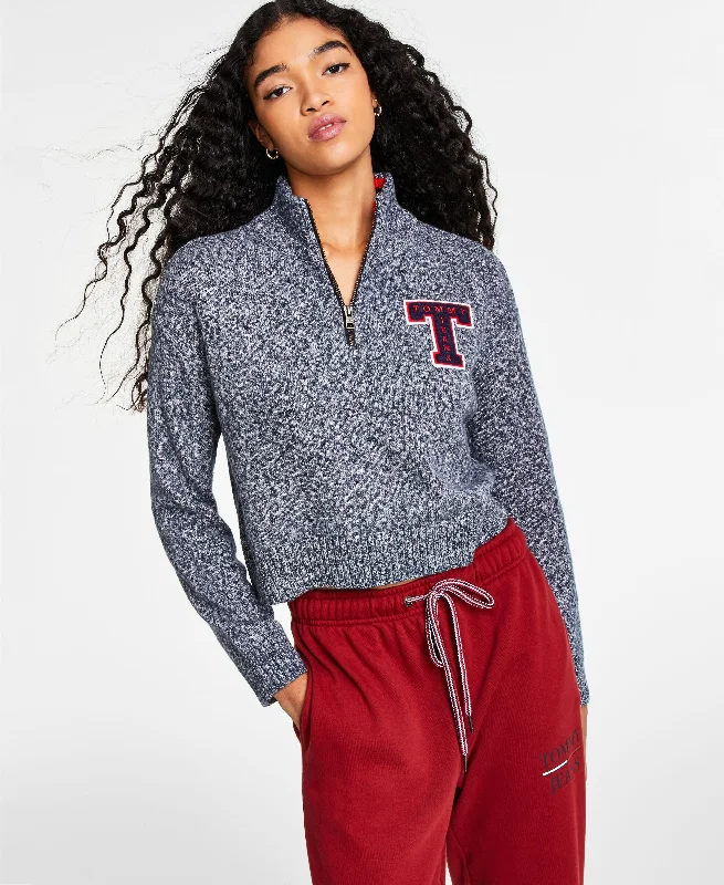 Tommy Jeans Quarter Zip Letterman Sweater Casual High-Waisted Bootcut Jeans