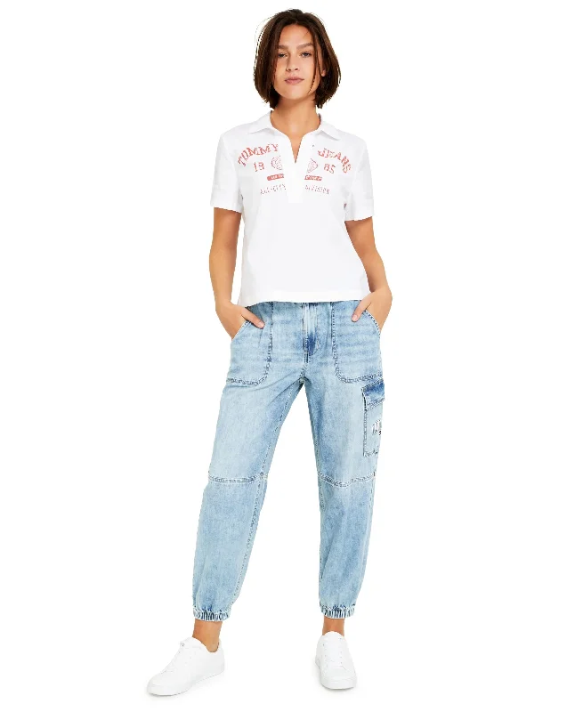 Tommy Jeans Womens Cotton Logo Top Comfortable Folded Hem Jeans