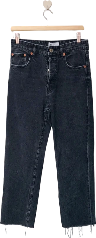 Zara Black Straight Leg Jeans UK 10 Comfortable Full-Length Denim Jeans