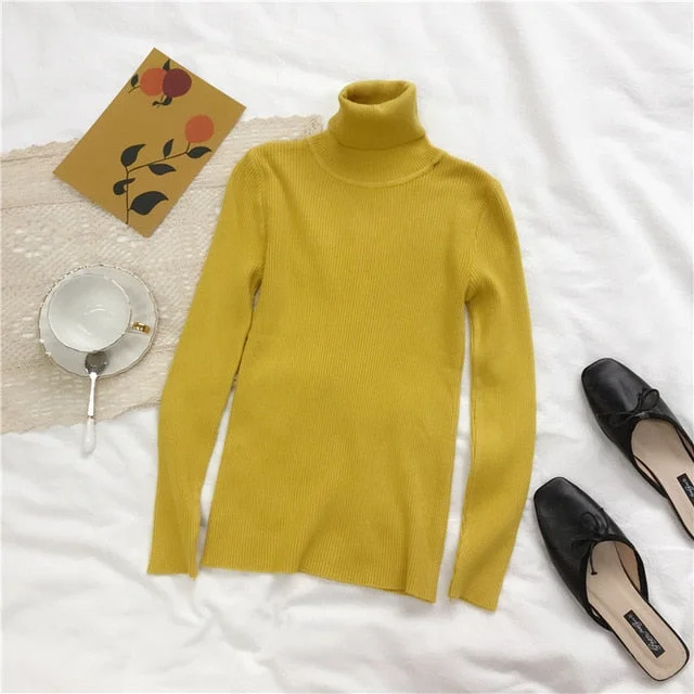 Knitted Women high neck Sweater Striped Floral Plaid
