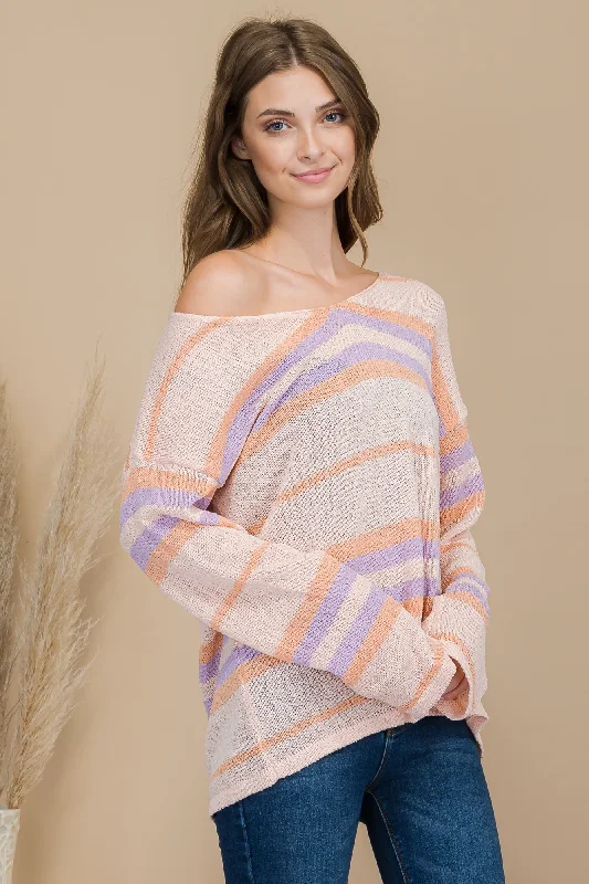 Tropical Pink Sunset Stripe Multi Color Pullover Knit Sweater Collared Crew Neck Turtle Neck Tropical Pink Sunset Stripe Multi Color Pullover Knit Sweater Collared Crew Neck Turtle Neck
