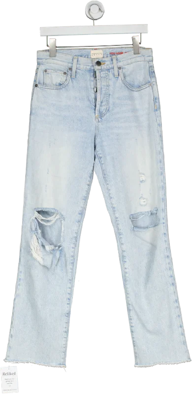 Alice + Olivia Blue Cotton Distressed Straight Leg Jeans UK 8 Trendy Patchwork Denim Jeans