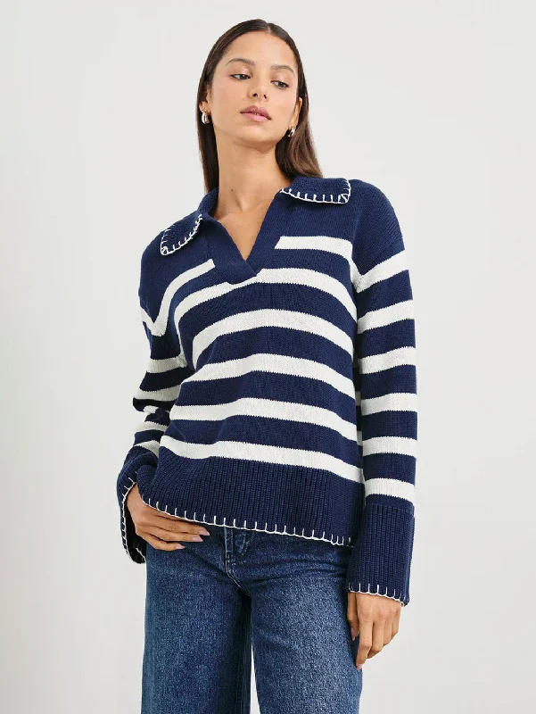 Athena Sweater - Navy Ivory Stripe Lightweight Heavyweight Midweight