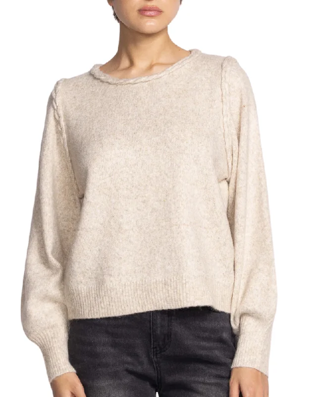 Audrey Sweater in Taupe Embroidered Appliqued Beaded