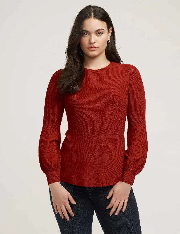 Balloon Sleeve Sweater- Sale Ribbed Striped Patterned