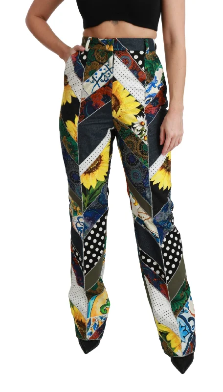 Dolce & Gabbana  Patchwork Floral High Waist Straight Leg Jeans Comfortable Low-Rise Jeans