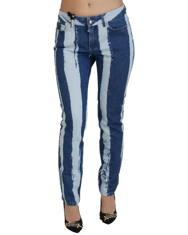 Dolce & Gabbana  Women's Skinny Jeans with Paint Splatter Design Comfortable Zip-Fly Denim Jeans