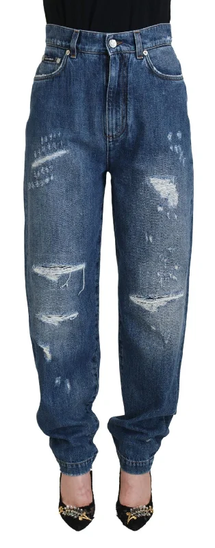 Dolce & Gabbana  Ripped Boyfriend Jeans - Blue Stylish Cargo Style Jeans