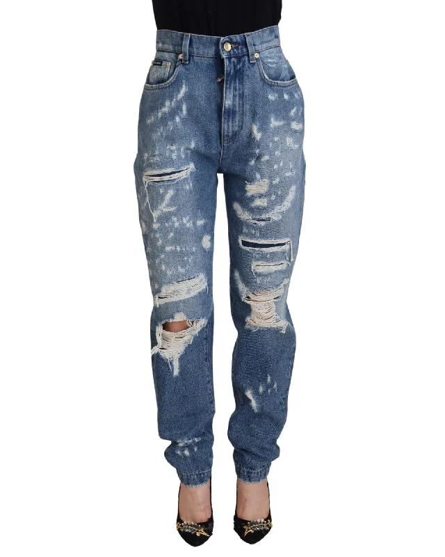 Dolce & Gabbana Washed  Tattered Denim Jeans Fashionable Relaxed Fit Denim