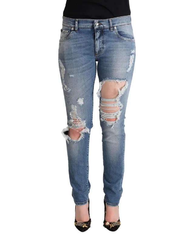 Dolce & Gabbana  Women's Ripped Skinny Jeans Stylish High-Waist Jeans