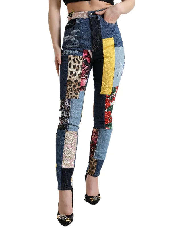 Dolce & Gabbana  Women's Patchwork Skinny Jeans Casual Wide-Legged Denim Jeans