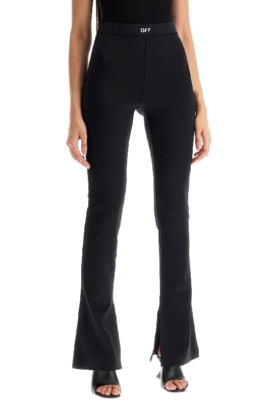Off-White Flared Leggings With Trendy Foil Finish Leggings