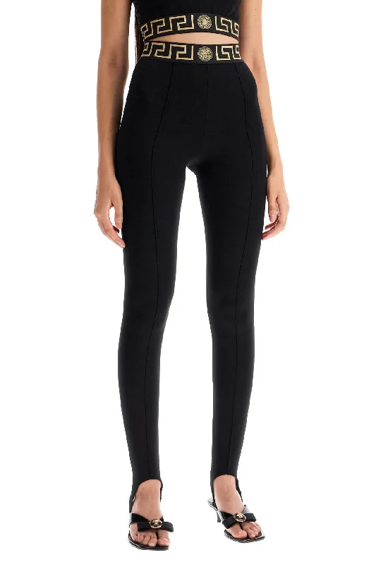Versace Leggings With Stirrup And Greek Band Comfortable Bootcut Workout Leggings