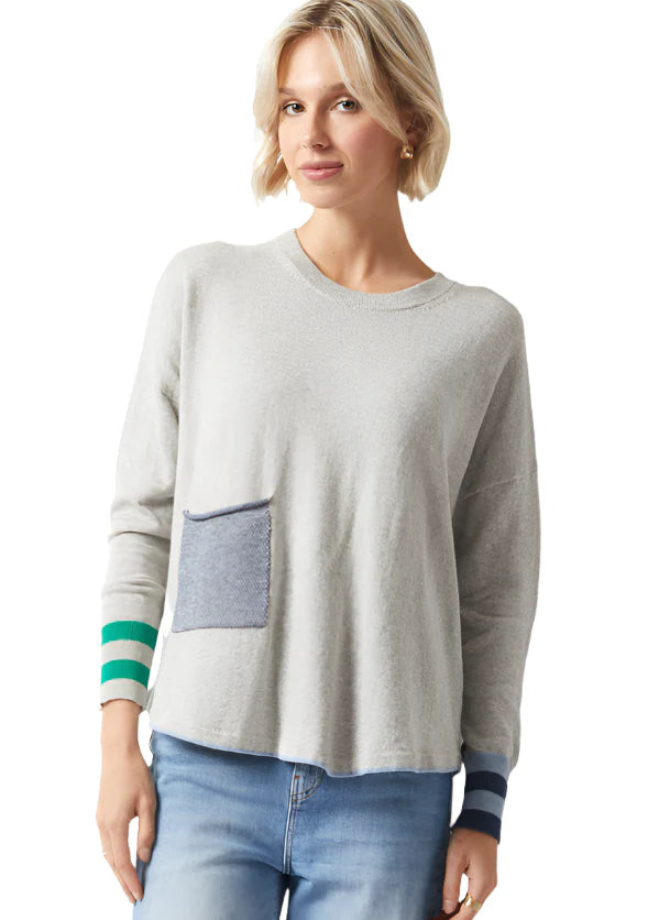 Birdseye Trim Sweater in Marl Satin Fabric Silk Fabric Chiffon Fabric