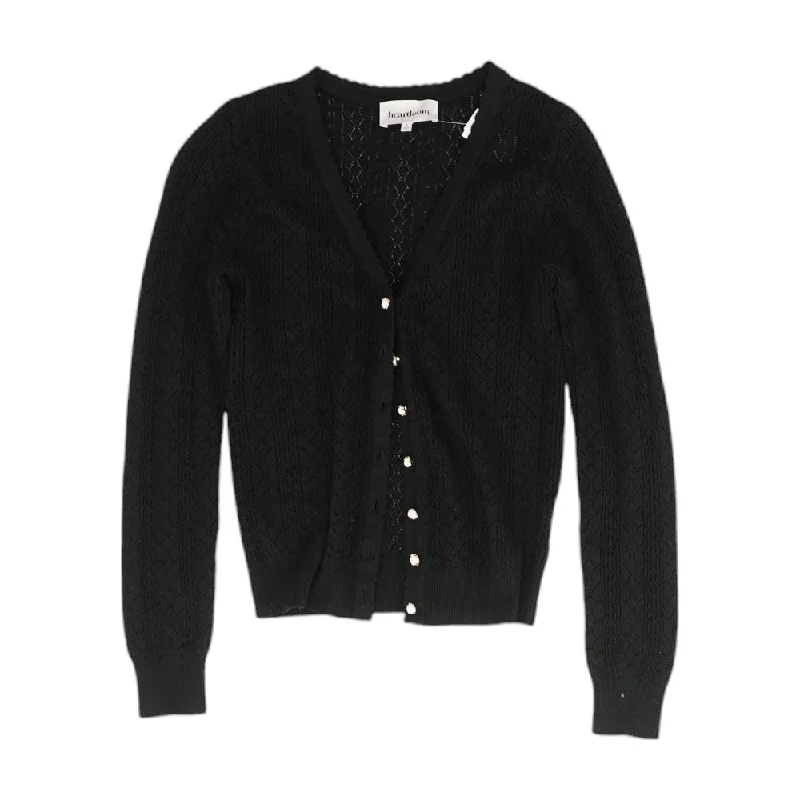 Black Solid Cardigan Sweater Elegant Classic Vintage