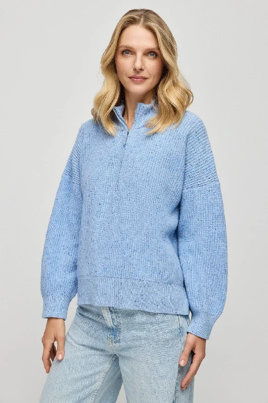 Blue Cashmere and Wool Aurora Women's Sweater Beaded Sweater Sequined Faux Fur
