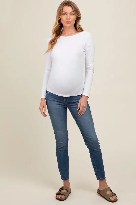 Blue Basic Maternity Skinny Jeans Elegant Wide-Leg Jeans