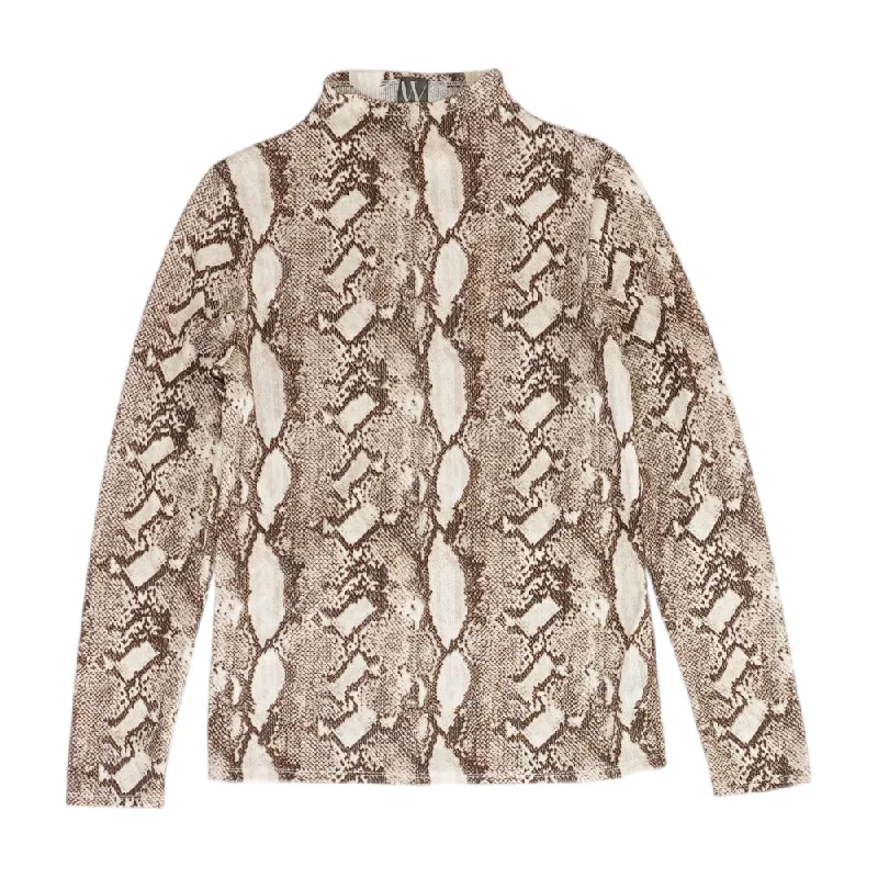 Brown Animal Print Mockneck Sweater Spandex Rayon Corduroy