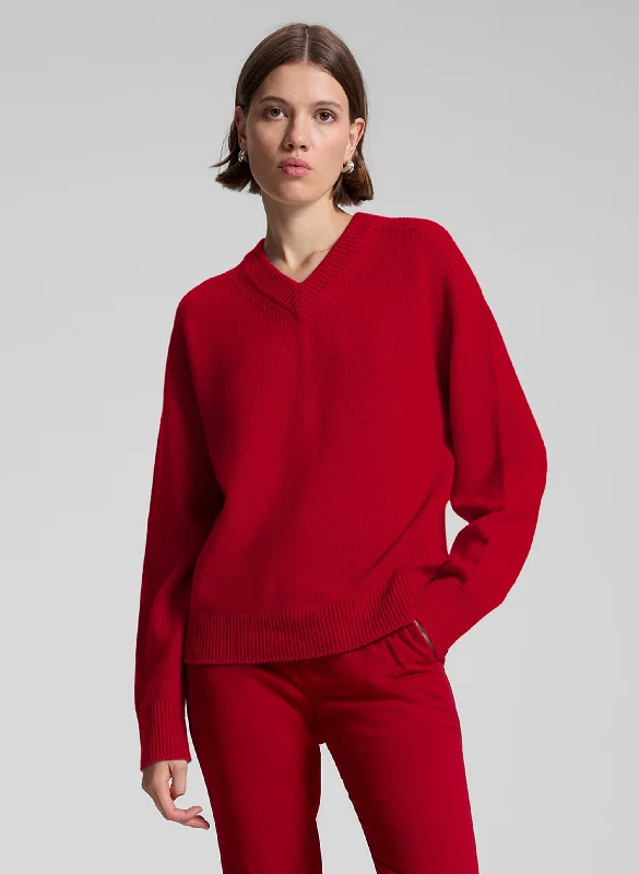 Calven Cashmere V Neck Sweater Solid Print Embellished