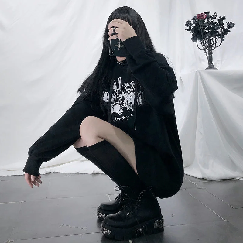 Cartoon black rabbit hooded sweater YV43491 Collared Crew Neck Turtle Neck