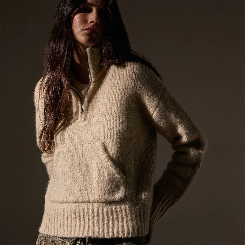 Cashmere Blend Half Zip Sweater - Biscotti Bright Pastel Dark