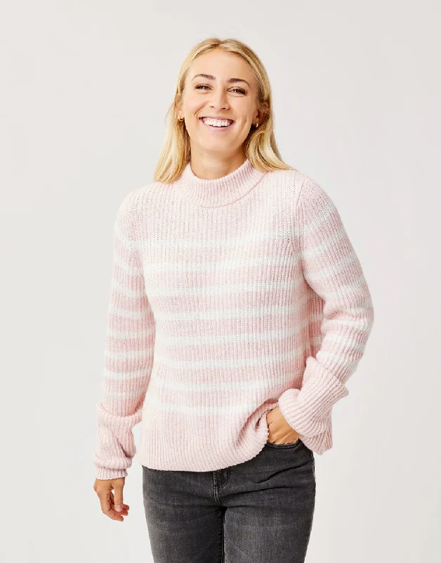 Cayden Crew Sweater: Lt. Pink Stripe Bright Pastel Dark