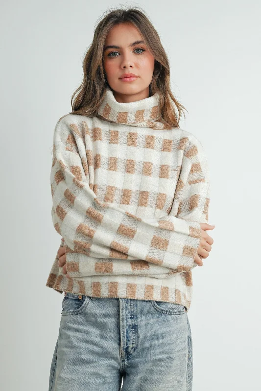Checkered Turtleneck Sweater Striped Floral Plaid