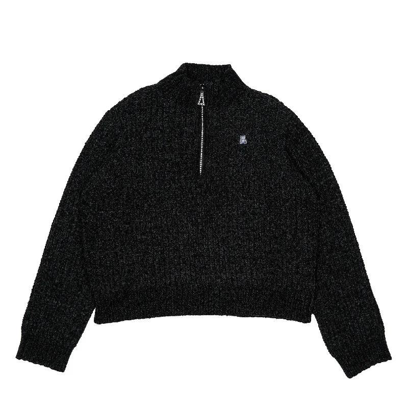 Chenille Zip Sweater Real Fur Shearling Chenille