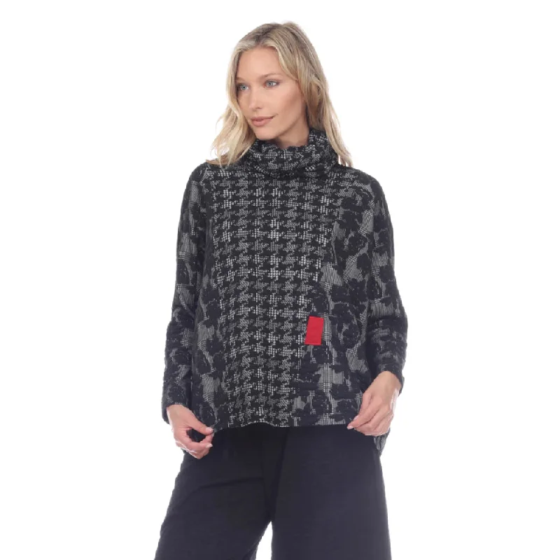 Moonlight Mixed-Media Turtleneck Sweater Top - 3192 Casual Formal Business