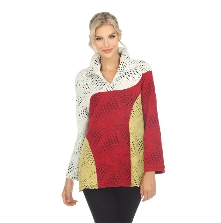 Moonlight Colorblock Dot-Print Sweater Tunic - 3798 Notch Collar Peter Pan Collar Cowl Neck Moonlight Colorblock Dot-Print Sweater Tunic - 3798 Notch Collar Peter Pan Collar Cowl Neck