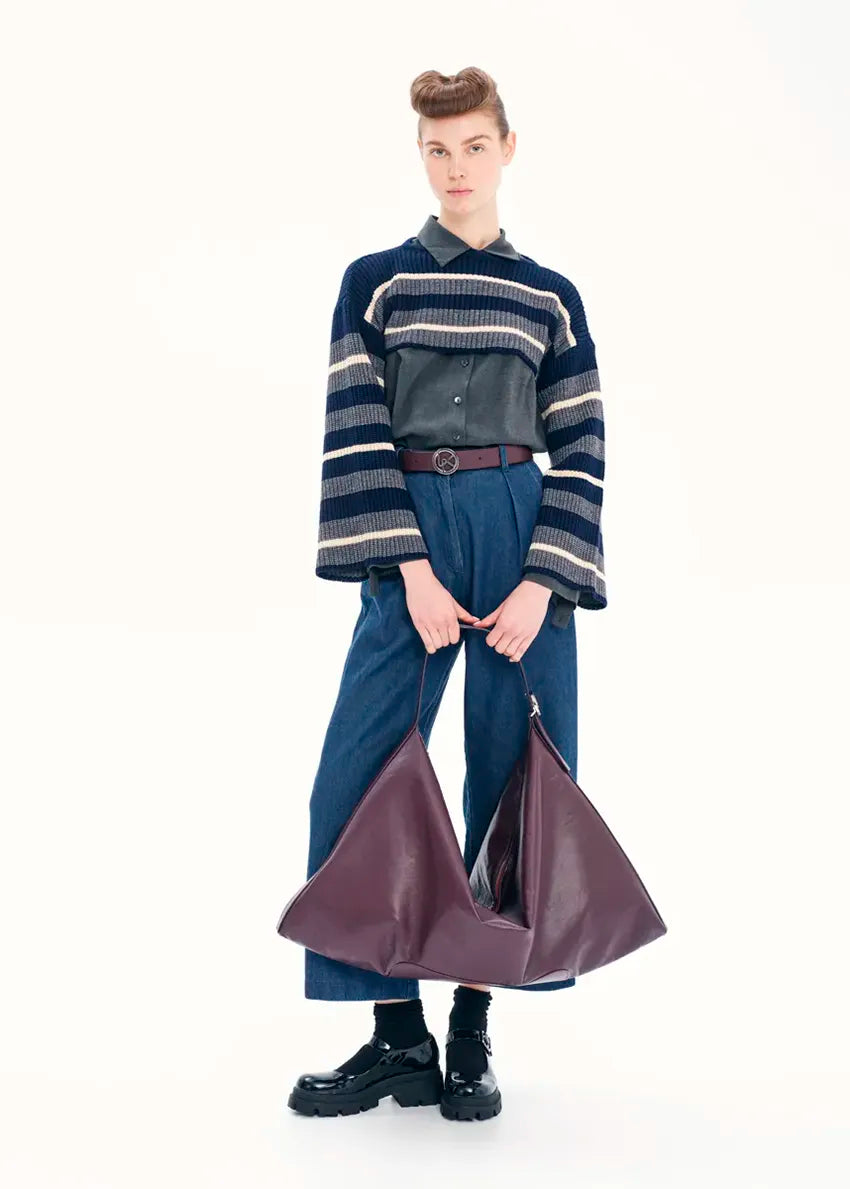 Cropped Stripes Sweater High Neck Crew Neck V-Neck
