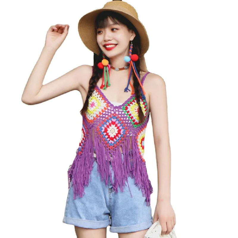 Custom women sweater knit tassel vest wholesale crochet knitwear Print Jacquard Patchwork Custom women sweater knit tassel vest wholesale crochet knitwear Print Jacquard Patchwork