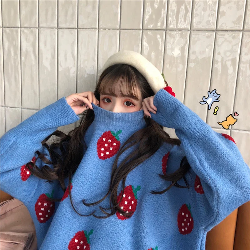 Cute Strawberry Sweater YV40909 Mesh Blend Leather Blend Suede Blend