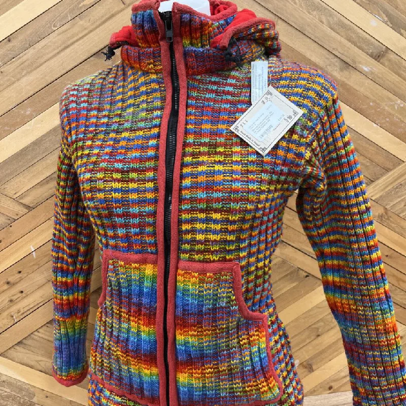 Dharma Chakra Imports - Zip-Up Wool Sweater Hand Made in Nepal: Rainbow-women-SM Houndstooth Herringbone Solid Dharma Chakra Imports - Zip-Up Wool Sweater Hand Made in Nepal: Rainbow-women-SM Houndstooth Herringbone Solid