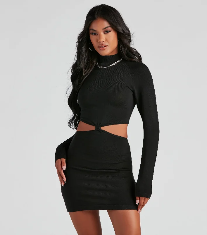 Elevated Cutout Mini Sweater Dress Polka Dot Checkered Tartan