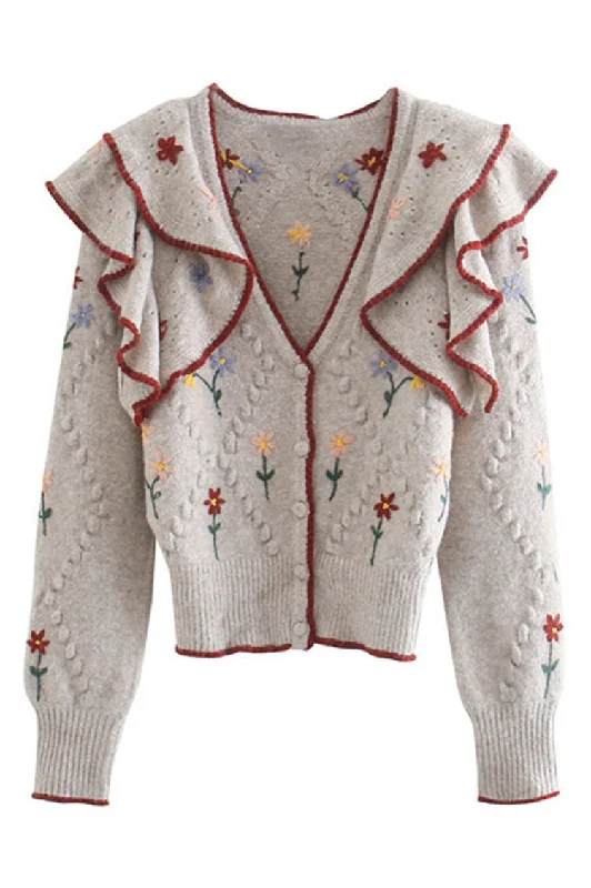 Embroidered layered decorative sweater design sweater coat 7226 Boat Neck Shawl Collar Notched Collar Embroidered layered decorative sweater design sweater coat 7226 Boat Neck Shawl Collar Notched Collar