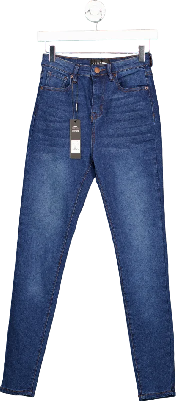 Fashion Nova Dark Wash Maya High Rise Stretch Skinny Jeans UK 3 Trendy Layered Pocket Jeans