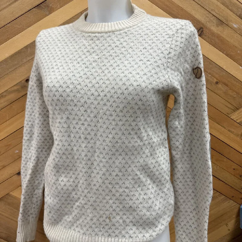 Fjallraven - Women's Ovik Nordic Wool Sweater - MSRP $200: White/Grey-women-SM Plaid Sweater Polka Dot Checkered Fjallraven - Women's Ovik Nordic Wool Sweater - MSRP $200: White/Grey-women-SM Plaid Sweater Polka Dot Checkered
