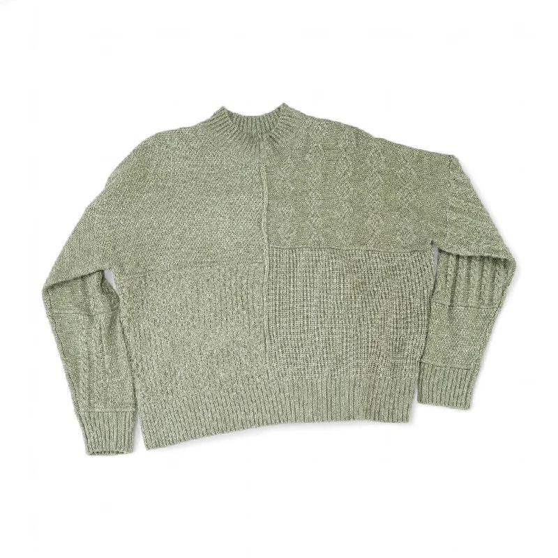 Green Solid Crewneck Sweater Tailored Straight A-Line