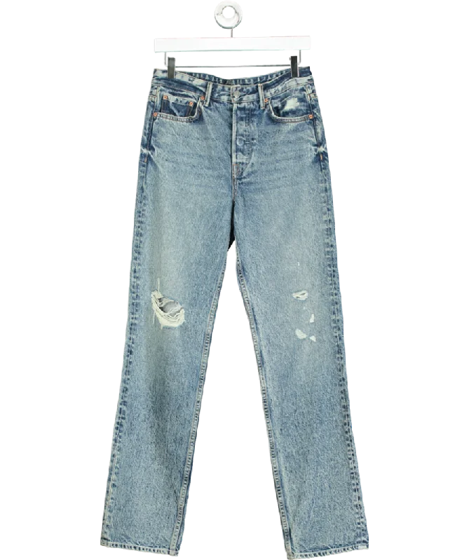 grlfrnd Blue Distressed Boyfriend Jeans W27 Comfortable Straight-Legged Denim