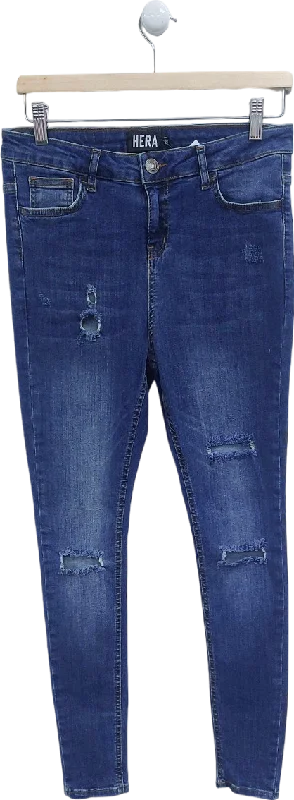 Hera Blue Distressed Skinny Jeans W30 S Fashionable Raw Edge Jeans