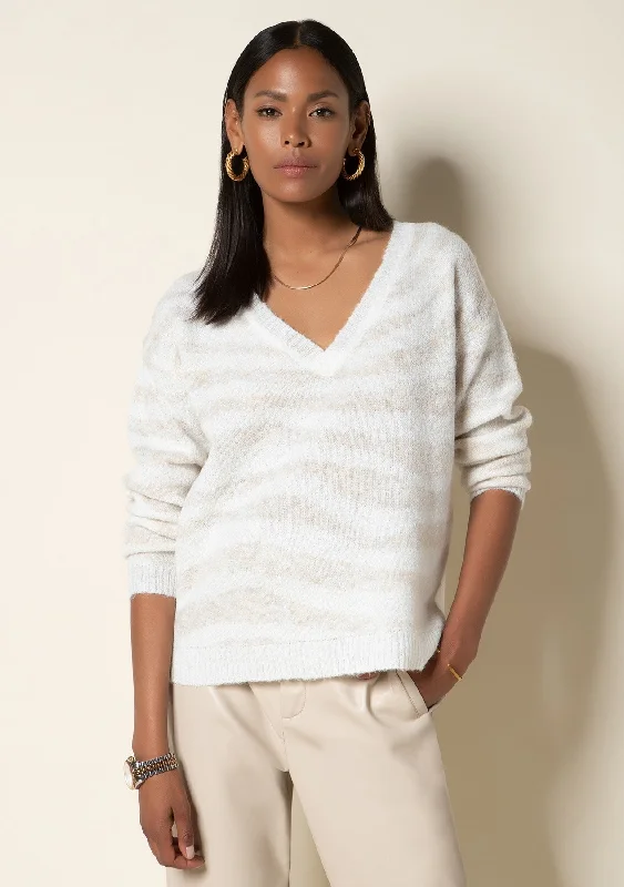 Keeley Winter White Zebra Sweater - FINAL SALE Solid Color Striped Floral Print