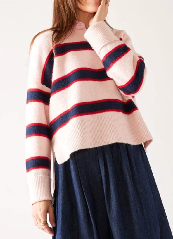 Keeper Crewneck Sweater in Striped Pink Layered Multi-layer Single Layer
