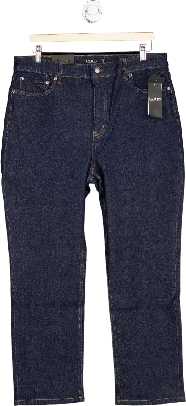 Lauren Ralph Lauren Dark Blue High-Rise Straight Ankle Jeans UK 14 Fashionable Button-Front Jeans