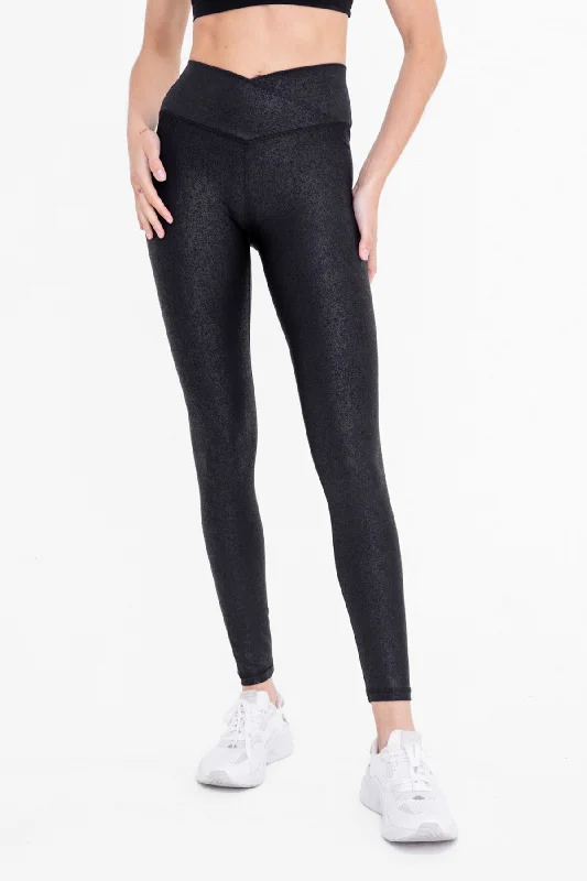 Leather Look Crossover Leggings Cozy Ribbed Leggings