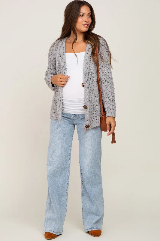 Light Blue Wide Leg Maternity Jeans Trendy Wide-Leg High-Waist Denim